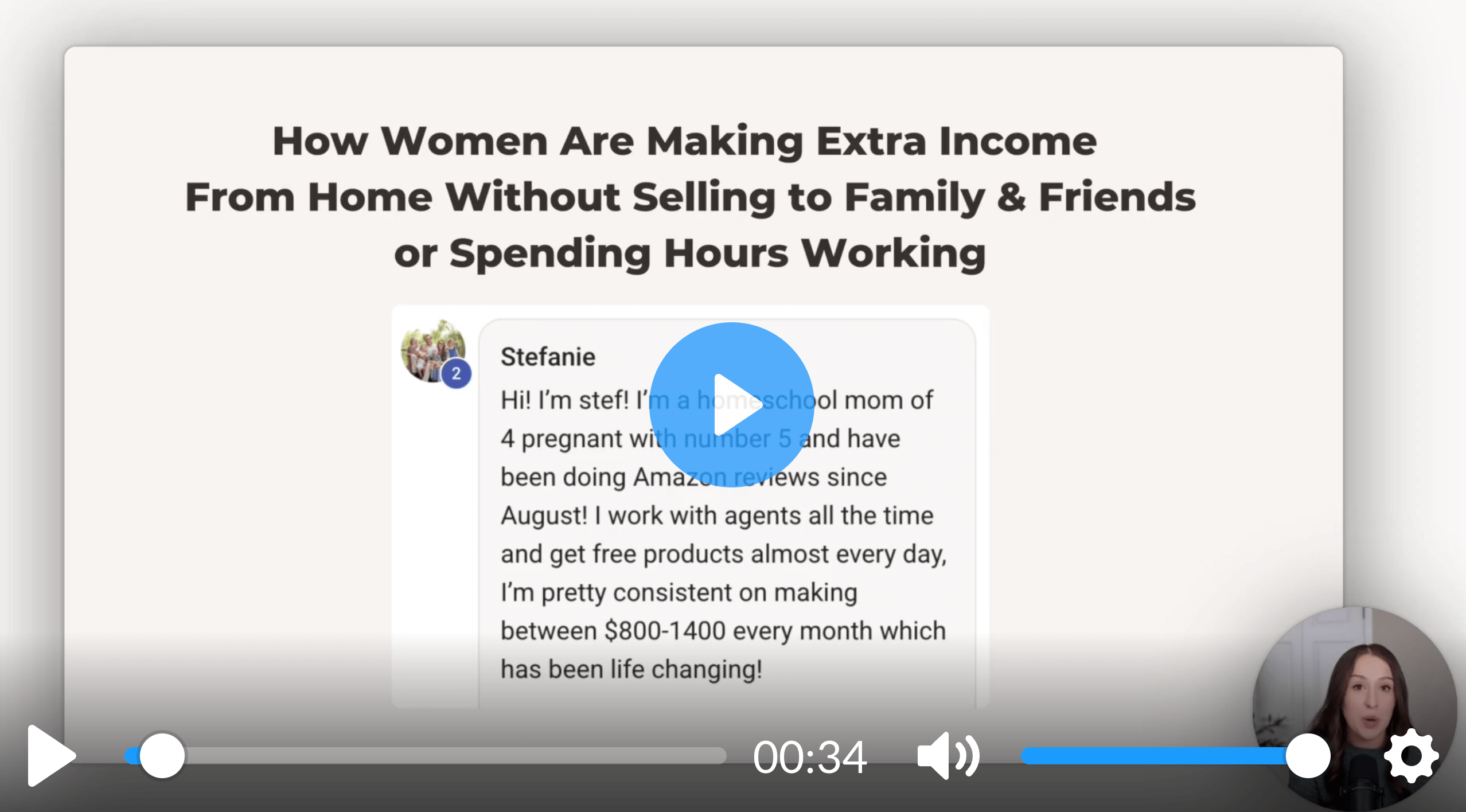 Video preview showing Stefanie's testimonial about making $800-$1400/month